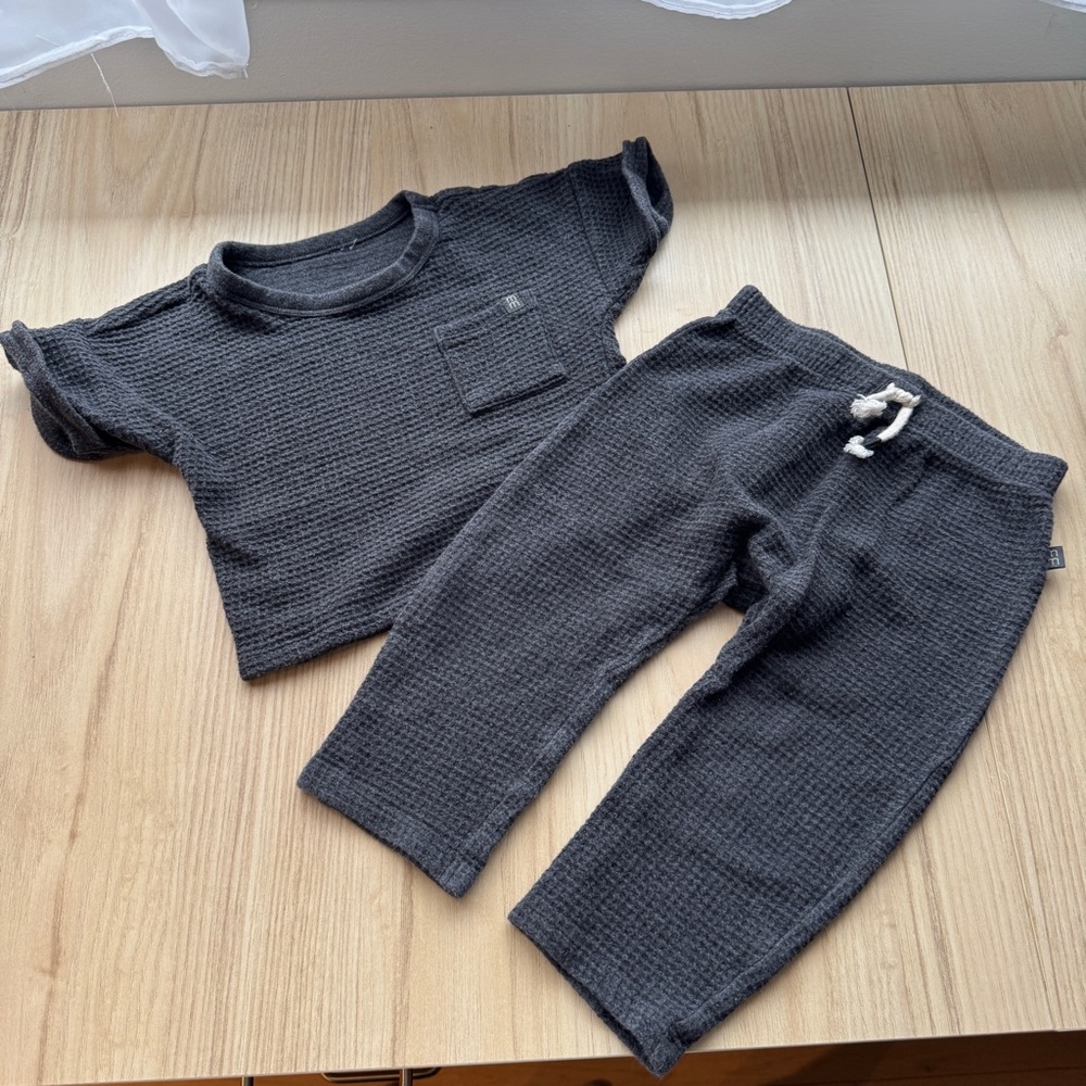 Kids Waffle Knit Matching Set – Charcoal